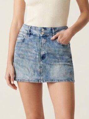 Project Rebel Y2K Super Mini Denim Skirt with Dual-Button Silver Hardware Large
